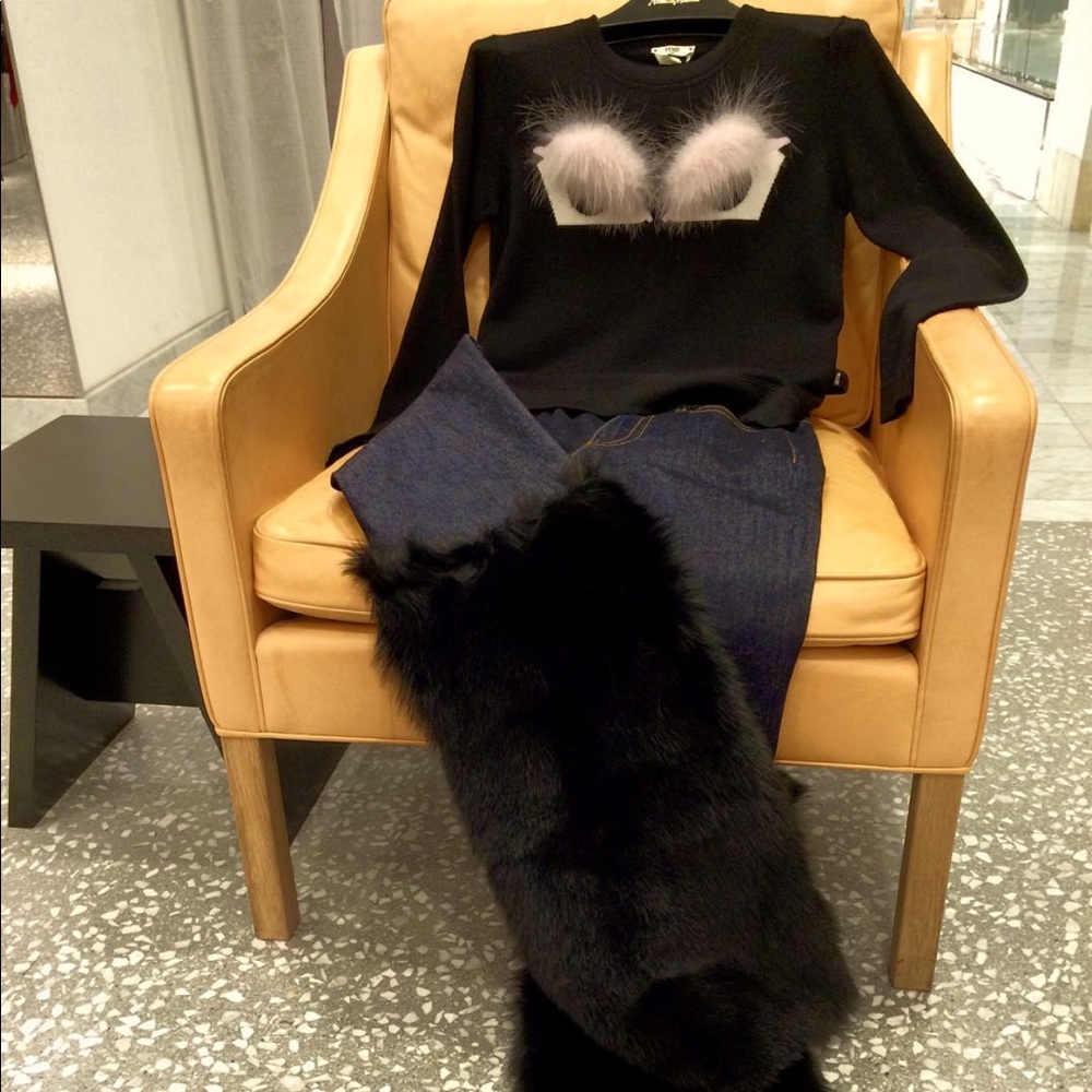 NWT FENDI RARE COLLECTORS LTD RUNWAY DK DENIM/BLCK LAMB MONSTER JEANS